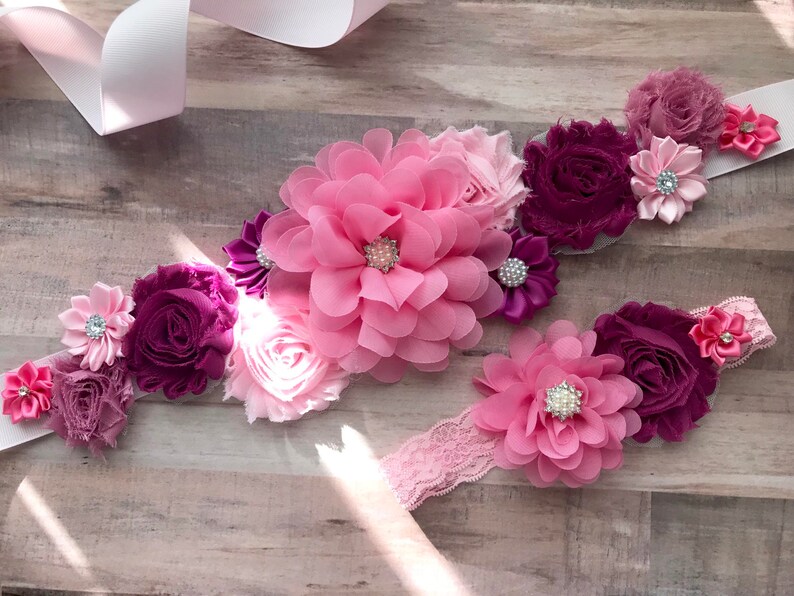 Maternity Sash and Matching Newborn Headband Pregnancy Sash Etsy