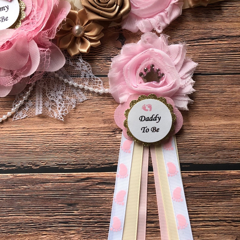 Baby Pink and Gold Light Pink Maternity Sash Daddy to Be | Etsy
