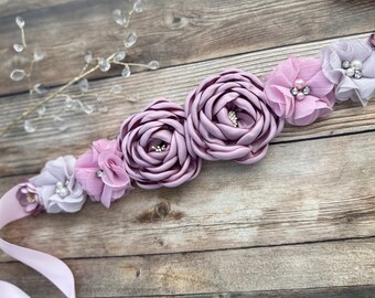 Vintage Purple pink dusty purple mauve bridal flower girl flower sash