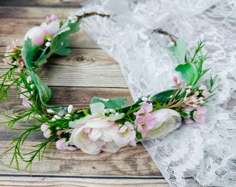 SALE Floral Crown White Cream Pink and Purple Floral Crown Crown Faux Flowers Pink and White Floral Crown