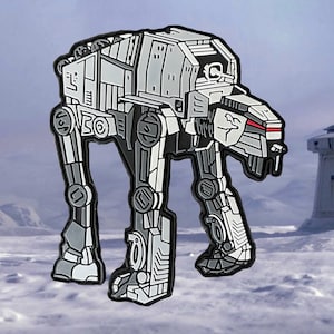 May include: A black and white illustration of an AT-AT walker, a large, four-legged vehicle from the Star Wars universe. The walker is depicted in a walking pose, with its legs extended and its body tilted forward. The illustration is detailed and includes many of the walker's features, such as its large head, its powerful legs, and its weapons.
