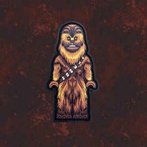 May include: A brown and orange Chewbacca Lego minifigure patch. The patch is made of a soft, durable material and features a detailed design of the iconic Star Wars character.