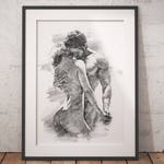 His Hers Bedroom Wall Art Abstract Art Print Pencil Sketch Erotic Master Bedroom Wall Art Nude Figure Drawing P005