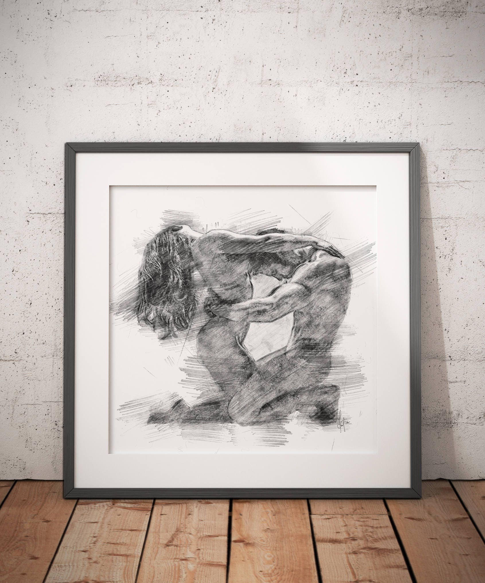 His & Hers Bedroom Wall Art Abstract Art Print Pencil Sketch Etsy