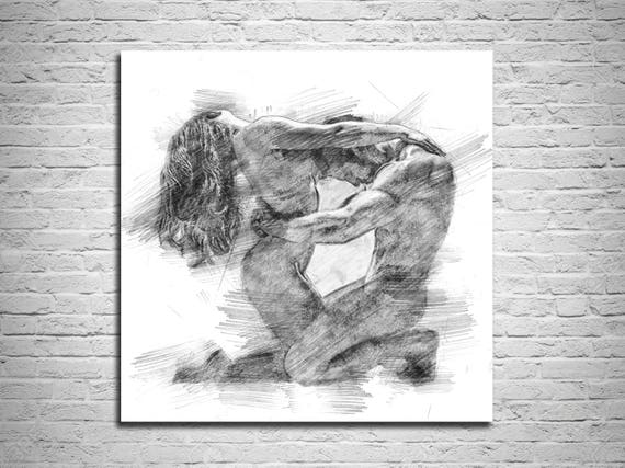 His Hers Bedroom Wall Art Abstract Art Print Pencil Sketch Erotic Master Bedroom Wall Art Nude Figure Drawing P004