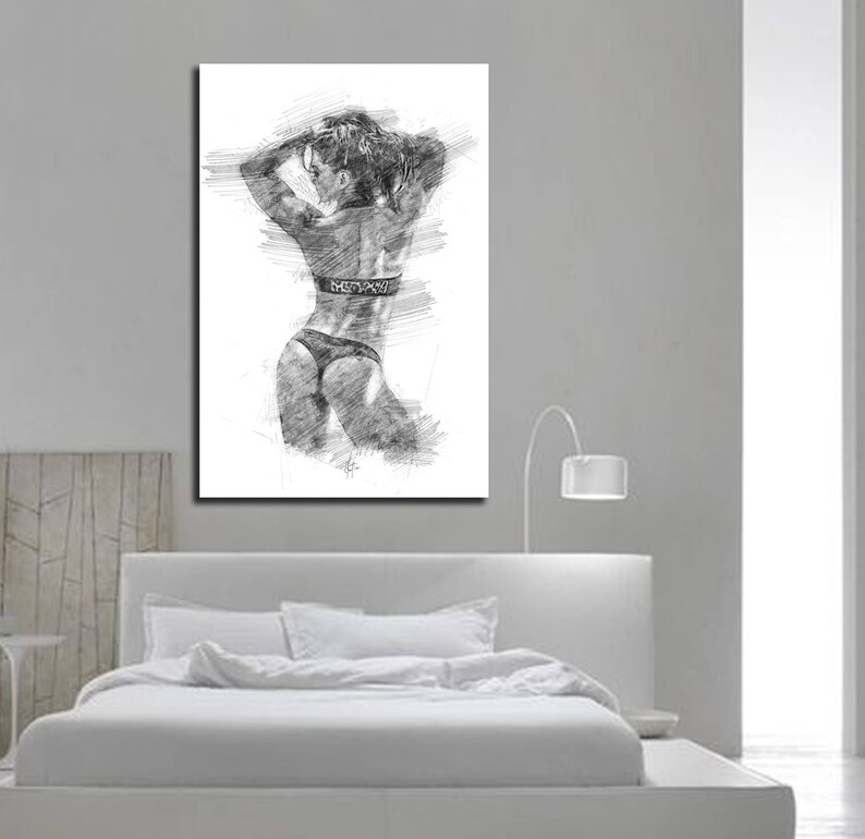 Canvas Print Hers Bedroom Wall Decor Couples Master Bedroom Bathroom Wall Art Sexy Pencil Sketch Erotic Wall Art Nude Realism P008