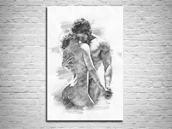 His Hers Bedroom Wall Art Abstract Art Print Pencil Sketch Erotic Master Bedroom Wall Art Nude Figure Drawing P005