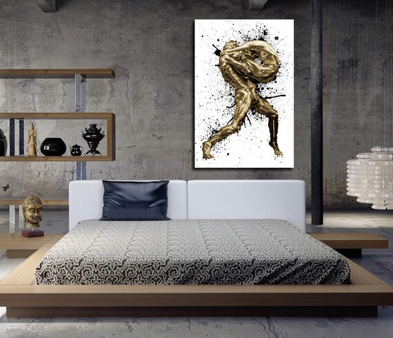 Canvas Art Sensual Bedroom Wall Decor Dripping Gold Bedroom Abstract Art Modern Master Bedroom Wall Art Nude Dancer Figure Drawing G006