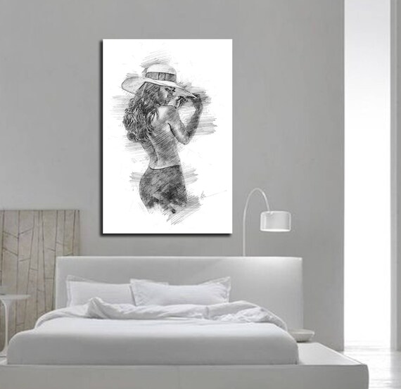 Hers Bedroom Wall Art Abstract Art Print Pencil Sketch Erotic Master Bedroom Wall Art Nude Figure Drawing P003