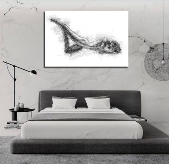 Bedroom Wall Art Sexy Abstract Art Print Pencil Sketch Erotic Master Bedroom Wall Art Hers Nude Figure Drawing P002