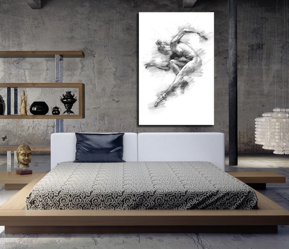 Canvas Print Sensual Bedroom Art Wall Decor Master Bedroom Bathroom Wall Art Sexy Pencil Sketch Erotic Art Nude Realism P018