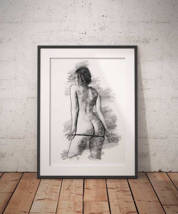 Hers Bedroom Wall Art Abstract Art Print Pencil Sketch Erotic Master Bedroom Wall Art Nude Figure Drawing P013