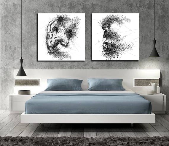 His & Hers Abstract Canvas Print, Erotic Master Bedroom Wall Art, Nude ...