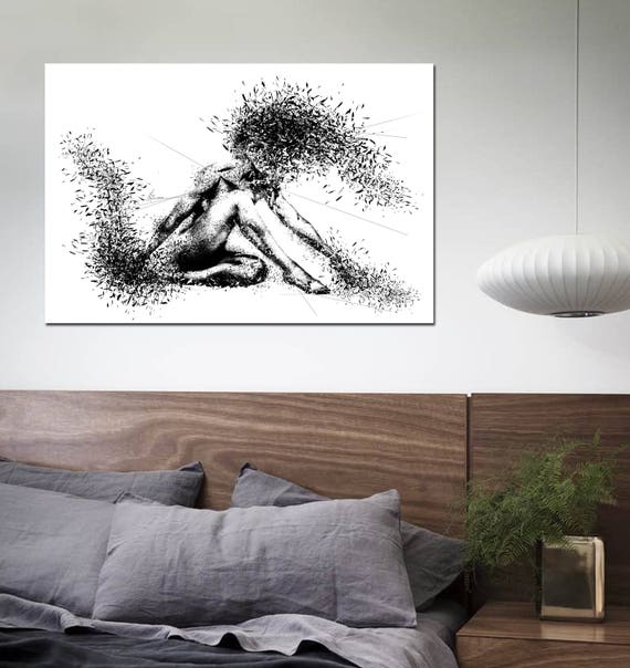 His Hers Bedroom Wall Art Sexy Abstract Art Print Pencil Erotic Sketch Master Bedroom Wall Art Nude Figure Drawing D004