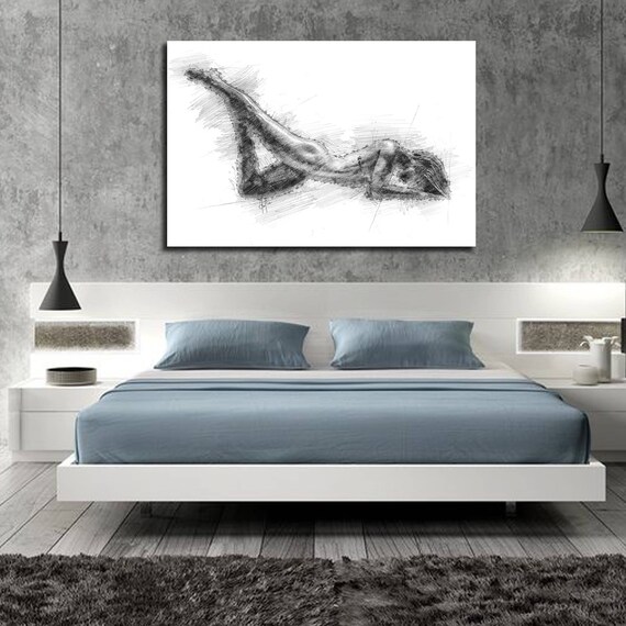 Bedroom Wall Art Sexy Abstract Art Print Pencil Sketch Erotic Master Bedroom Wall Art Hers Nude Figure Drawing P002