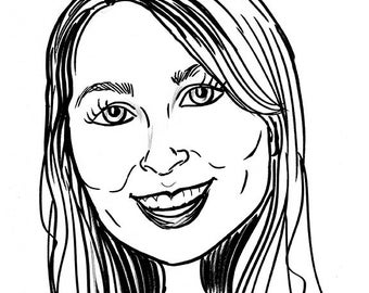 4”X6” (or smaller), digitally hand-drawn, BW 1 person, line caricature headshot, wedding place card, favor upload only
