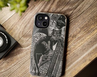 Bat Kitty #4 Linocut Print - Tough Phone Case