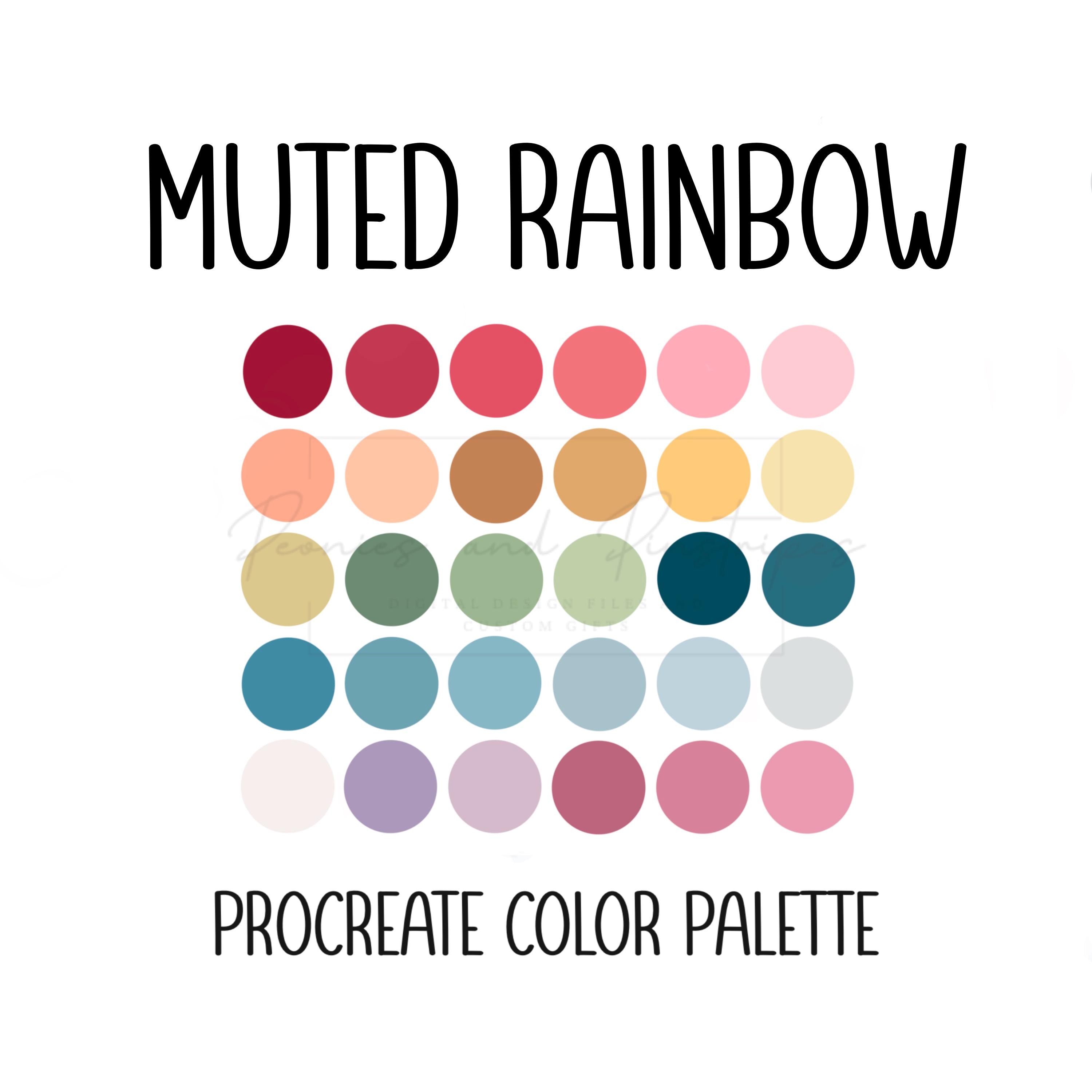 Muted Rainbow Procreate Color Palette – 30 Curated Swatches with HEX Codes | Instant Digital Download