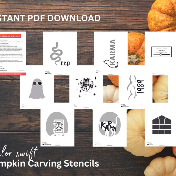 Taylor Swift Pumpkin Carving Stencil Templates | Taylor Swift Halloween Decor | Instant Download PDF