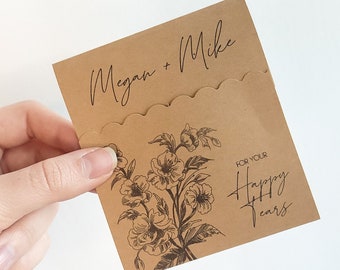 Botanical Wedding Tissues Happy Tears | Personalized Garden Wedding Favors for Guests | Floral Ceremony Tissue Pack | Tears of Joy