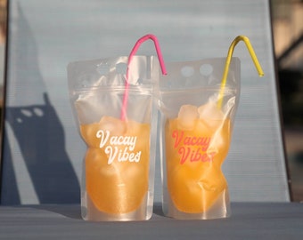 Personalized Drink Pouch with Straw for Summer 2022 | Reusable Drink Party Pouches and Booze Bags