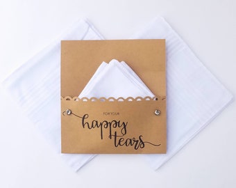50 Lenços de Casamento Personalizados + 50 Suportes para Convidados | Lembrancinha de Casamento Happy Tears