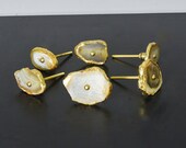 Pastel Country Set of 6 Natural Agate Stone Golden Coated Drawer Cabinets Knobs Pulls