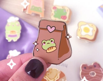 Froggy Bakery To Go Bag Hard Enamel Pin | Badge | Food Pins | Pin Button Collection