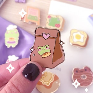 Froggy Bakery To Go Bag Hard Enamel Pin | Badge | Food Pins | Pin Button Collection