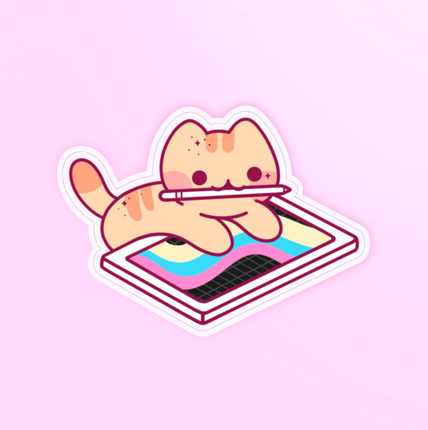 Ipad Cat Digital Art Sticker Etsy