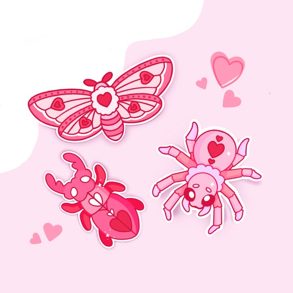 Valentines Love Bugs Vinyl Sticker Pack | Laptop Aufkleber | Glänzende Vinyl Decals | 3er Pack