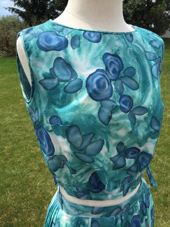 1960's deadstock blue floral two piece set