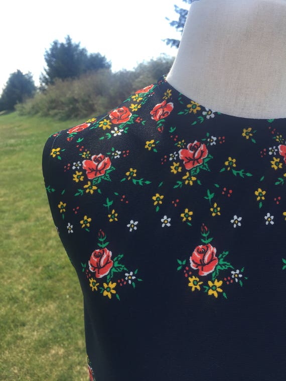 1950's navy dress with red rose print
