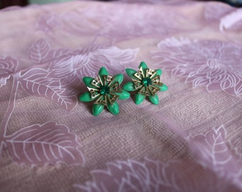 Green Screw Back Earrings