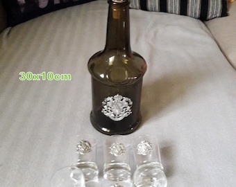 Vintage 70s * bottle + 6 glasses