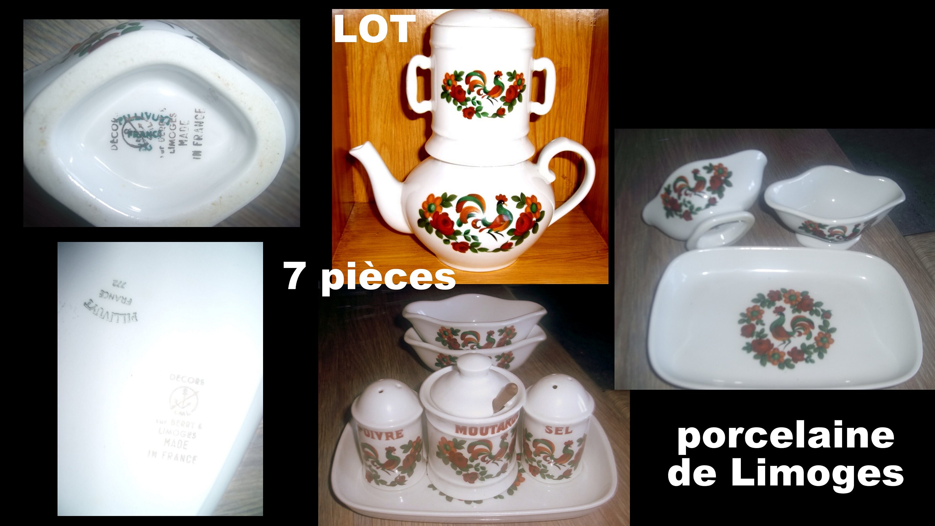 Lot 7 Pieces = Véritable Porcelaine de Limoges