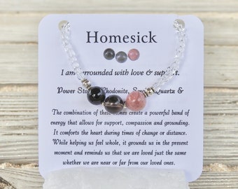 Armband met heimwee | Verhuiscadeau | Armband rhodoniet, rookkwarts en onyxkristal