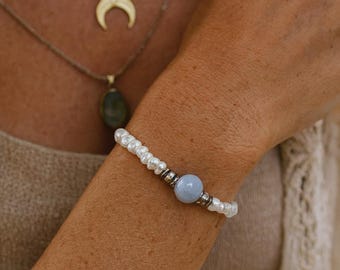 Pulsera de angelita: pulsera de cuentas de cristal para conectar con ángeles y guías espirituales