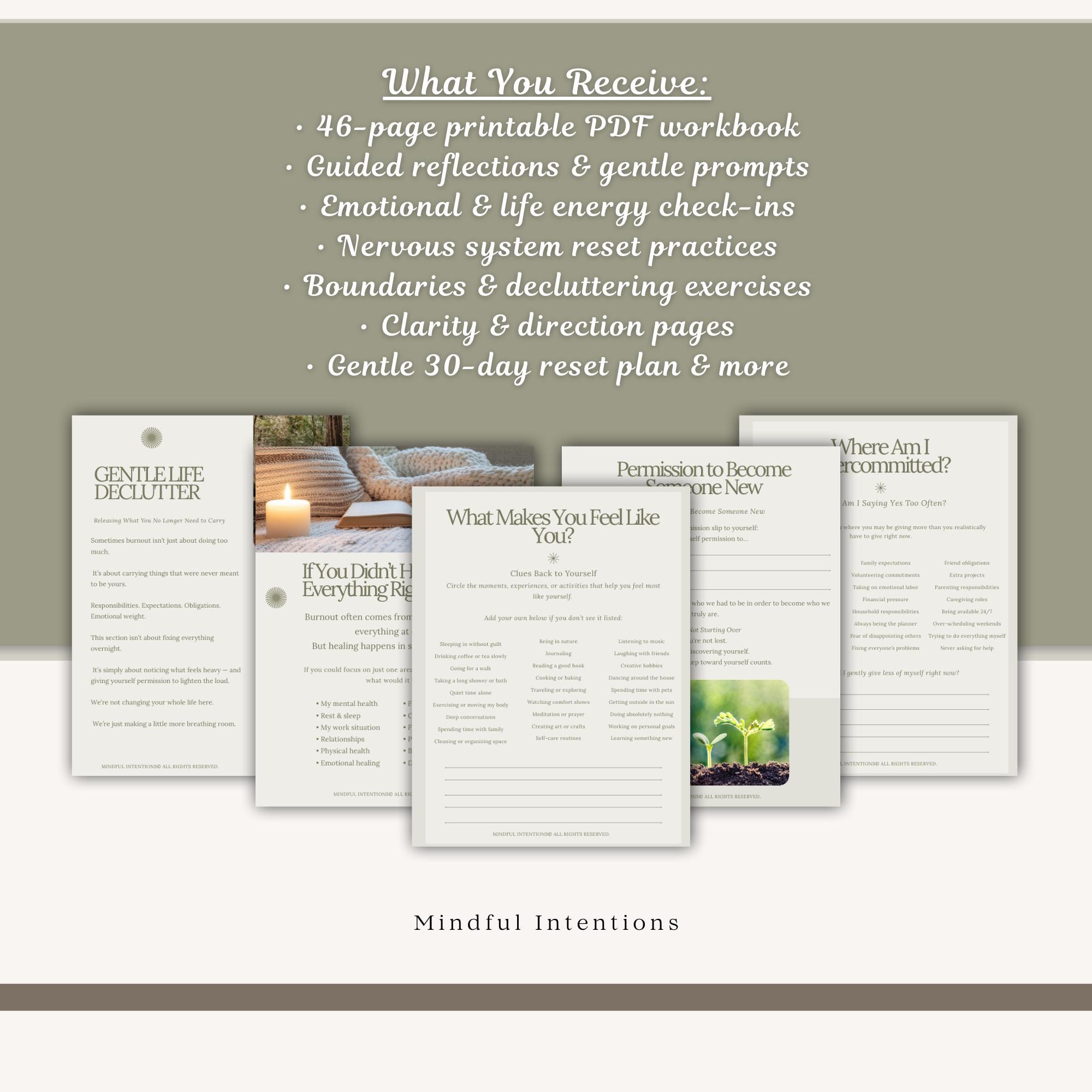 Burnout Recovery Workbook Printable | Gentle Life Reset & Clarity ...