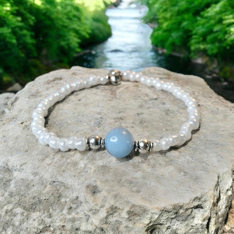 Angelite Bracelet- For Angel & Spirit Guide Connection - Mindful Intentions
