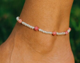 Warrior Woman-enkelbandje met rode zeejaspis: Handgemaakte spirituele sieraden