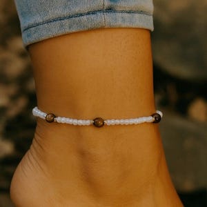 Fierce Tiger Eye Beaded Anklet: Handmade Spiritual Beach Jewelry