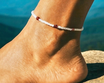 Soulmate-enkelbandje met kralen: spirituele strandsieraden carneool