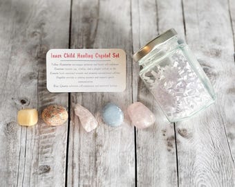 Inner Child Healing Crystal Set in Jar: Sunstone, Aventurine, Rose Quartz, Angelite, Kunzite