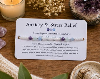 Bracelet de cheville pour le soulagement de l'anxiété et du stress : cadeau de pleine conscience en lépidolite, fluorite, angélite et guérison