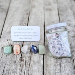 Glückskristallset im Glas - Trommelsteinset - Kristallset - Kristalle für Glück - Glücksgeschenk - Achtsamkeitsgeschenk