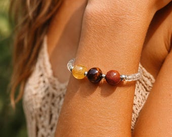 Pulseira de Cristal Confidence: Goldstone, Citrino e Olho de Tigre