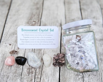 Bereavement Crystal Set: Grief & Loss Healing Stones in Glass Jar