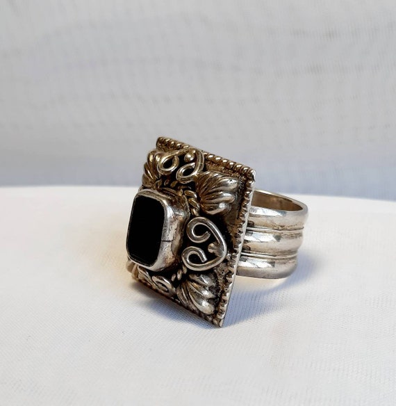 Sterling Silver and Onyx Statement Ring - image 1