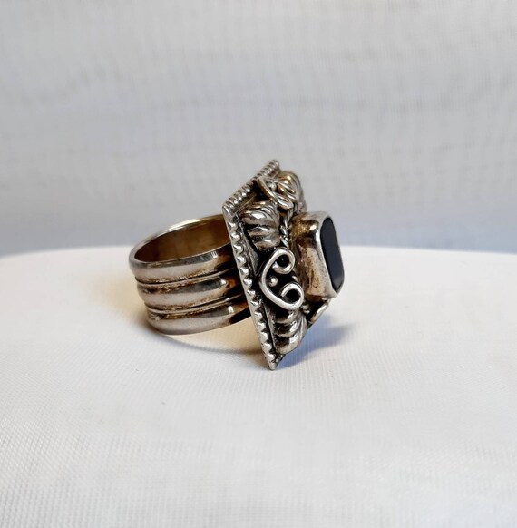 Sterling Silver and Onyx Statement Ring - image 3